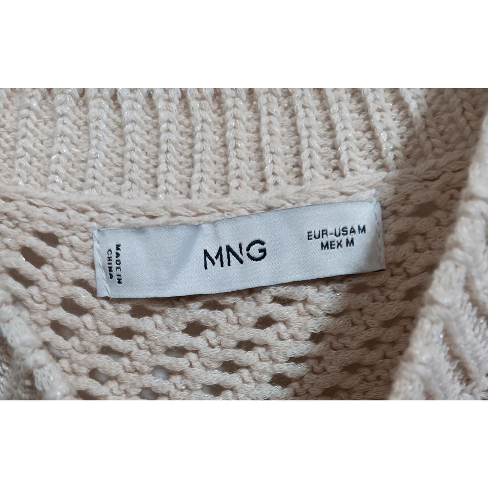 MNG Mango Ecru Open Knit Cotton Poly Blend Sweater Vest - Picture 16 of 16